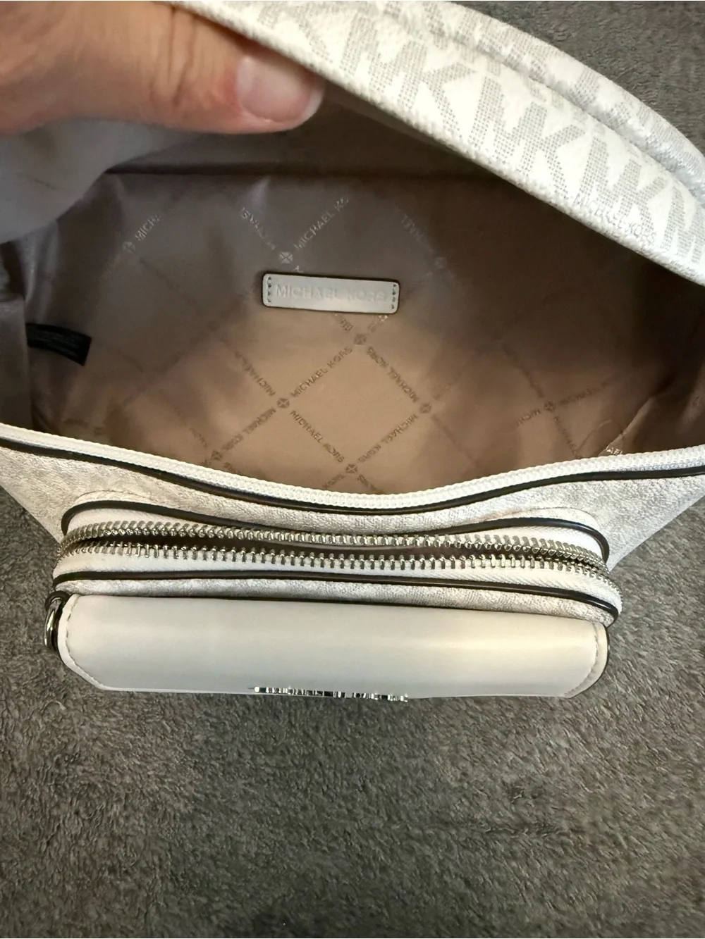 Michael Kors White Monogram Crossbody Belt Bag